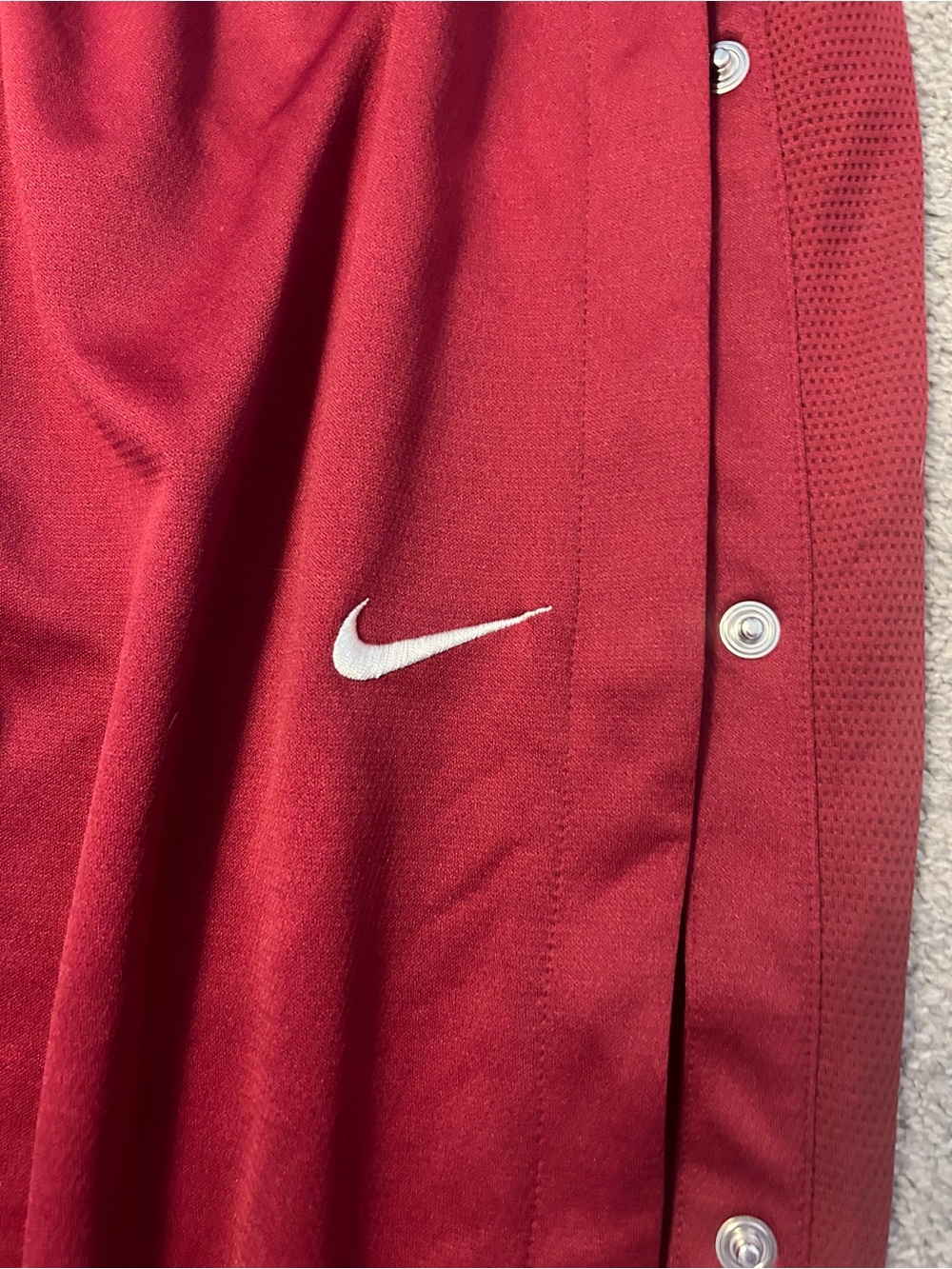 Nike Red Snap-Front Track Pants with White Swoosh